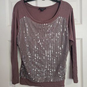 Bebe Mauve Sequined Long Sleeve Shirt (S)